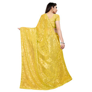 Bollywood Sequence Vestidos de noche Saris elegantes con detalle de lentejuelas único - Product Image 3