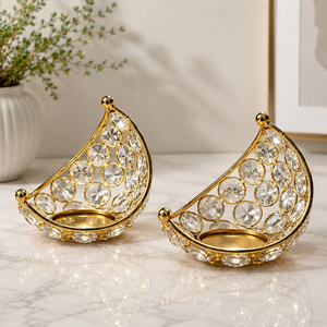 Ensemble de 2 porte-bougies en cristal doré de luxe pour la décoration de la maison - Centre de table élégant pour offrir en cadeau et décorer la maison - Product Image 2