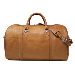 Genuine <b>Leather</b> Duffle <b>Bag</b> Men Solid Color Zipper Closure Casual Travel <b>Bag</b> 30-40L Capacity <b>Soft</b> Handle Adjustable Strap - Product Image 3