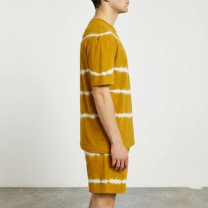 Men's Tie Dye Striped Crew Neck T-Shirt And Shorts <b>Set</b> <b>Knitted</b> Casual Summer Outfit Mustard Yellow White Pattern - Product Image 3