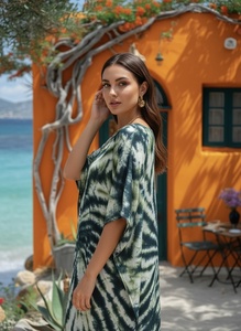 High Quality Designer Rayon <b>Kaftan</b> Tie Dyed <b>Summer</b> Daily Wear Regular Fit Sweetheart neck at Best Price by Supplier - Product Image 2