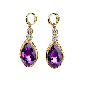 Pendientes de piedras preciosas hechos a mano de Plata de Ley 925, joyería de gota de moda de amatista púrpura - Product Image 1