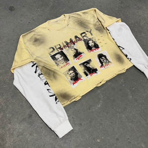 เสื้อยืดคอตตอนหนาน้ำหนักมากพิมพ์ลายสกรีนสไตล์วินเทจทรงโอเวอร์ไซส์สำหรับผู้ชาย เสื้อยืดแขนยาวสองชั้น - Product Image 3