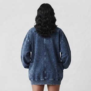 Sudadera Oversize para Mujer, Cuello Redondo, Manga Larga, 100% Algodón Felpa, Largo Extendido, Invierno, 320GSM, Lavado Ácido - Product Image 2