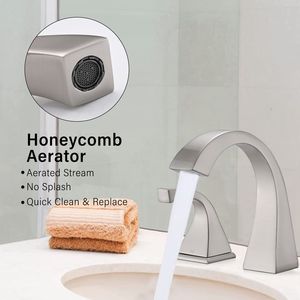 Rubinetto per Lavabo Bagno a 2 Maniglie in Nichel Spazzolato con Scarico per Uso Bagno e Doccia - Product Image 6