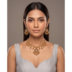 Indian Ethnic Ritu Heritage Delicate <b>Gold</b> Plated Zircon Bridal Necklace & Earring <b>Set</b> - Product Image 1