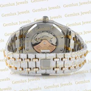 Premium Quality Pass Diamond Tester D VVS Fully Iced Out Moissanite Diamond 14k Gold Plated Two Tone Hip Hop <b>Watch</b> For Men - Product Image 3