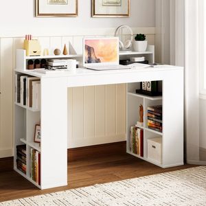 Scrivania in Metallo con Doppia Libreria a 3 Ripiani e Mensola per Monitor per Ufficio Domestico - Product Image 2