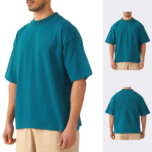 Camiseta Oversize para Hombre, Cuello Simulado, Manga Corta, Algodón, Ajuste Holgado, Estilo Casual Urbano, Lisa, de Gran Gramaje, Top de Moda de Verano - Product Image 1