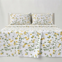 Parure de lit jaune à fleurs et 2 taies d'oreiller, ensemble classique 100% coton 150 fils/cm², qualité A, toutes saisons
