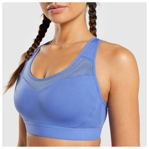 Womens <b>Blue</b> Mesh Panels Sports <b>Bra</b> Yoga Running Fitness Workout Cropped Top Breathable Active wear Training Exercise Wear - Product Image 1