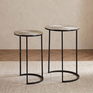Brushed Metal Modern Nesting Coffee <b>Tables</b> With <b>Marble</b> Top Contemporary Living Room Furniture - Product Image 3
