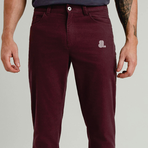 Pantalones de Algodón para Hombre, Corte Recto, Color Borgoña, con Logotipo en la Pierna Derecha, Cierre de Botón, Estilo Casual Otoñal, Peso Medio - Product Image 5