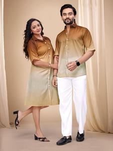 Shirt for men and Tunic for <b>women</b> Dual Shade Combo: Men <b>Kurta</b> Shirt & <b>Women</b> Tunic: Festive and regular Couple Wear: <b>Women</b> Tunic - Product Image 1
