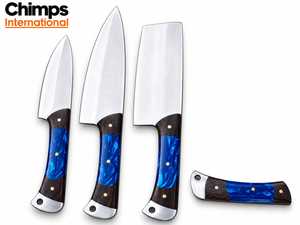 Juego de Cuchillos de Cocina Chimps International de 5 Piezas, Hojas de Acero Inoxidable, Mangos de Madera Pakka y Resina Azul, Ambidiestros, Duraderos y Afilados - Product Image 3