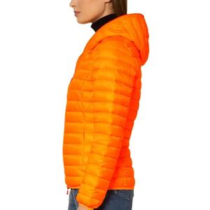 Orange Women's Hooded Quilted Jacket Full Sleeve Winter Puffer <b>Zipper</b> Closure Solid Color Lightweight Outerwear - Product Image 2