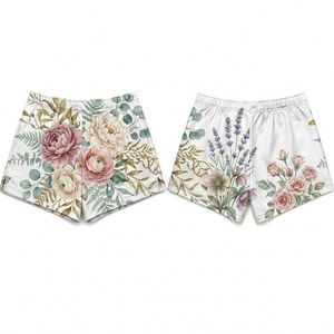 Shorts de sport pour femmes, coupe ajustée, doux et respirant, motif lavande et fleurs sauvages, sublimation, collection boutique - Product Image 1