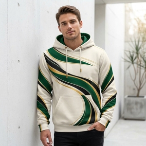 Sudadera con Capucha Personalizada con Gráficos en Verde, Blanco y Dorado, Ropa Deportiva para Hombre, Fabricante Mayorista OEM ODM - Product Image 4