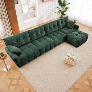 Divano Modulare Premium a 4 Posti con Pouf, Struttura in Legno Massello Configurabile, Cuscini ad Alta Resilienza in Ciniglia per Soggiorno - Product Image 2