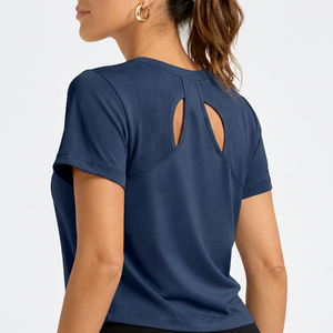 Hauts de sport légers pour femmes, col rond, coupe ajustée, respirants, manches courtes, extensibles dans quatre directions, pour le yoga et la gym - Product Image 3