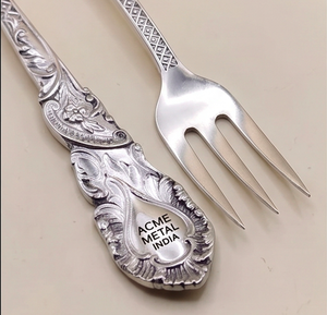 Victorian Engraved <b>Mirror</b> <b>Silver</b> Salad Server Set Stainless Steel Rust Proof With Designer Handles Ideal ForGifting And Banquets - Product Image 3