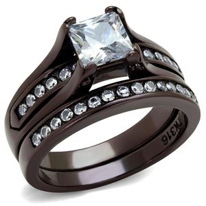 TK0W383DC-IP Dark Brown Stainless Steel <b>Ring</b> with AAA Grade CZ Clear IP Coffee Dish & <b>Plate</b> - Product Image 1