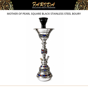 Chicha Mini Boury de Luxe Farida en Acier Inoxydable Laqué Noir, Qualité Supérieure, Meilleure Vente, avec Perle de Madreperle Égyptienne Carrée - Product Image 4