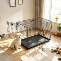 Cage à chien pliable en fil métallique à double porte, cage pour animaux de compagnie en métal avec plateau amovible et loquet coulissant pour chenil d'intérieur