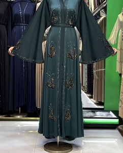 High Quality Modest Dubai Beaded Sequined <b>Long</b> Sleeve Abaya Muslim Traditional Handmade Wedding Women Breathable V Neck - Product Image 3
