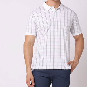 Men's <b>White</b> Plaid <b>Short</b> <b>Sleeve</b> Polo <b>Shirt</b> Fabric Casual Style Regular Fit Woven Pattern Low MOQ Men's Polo <b>Shirts</b> - Product Image 4