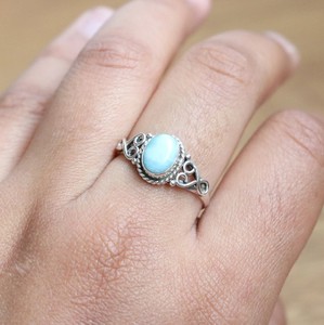 แหวนอัญมณี Larimar ทำด้วยมือ925เงินแท้แหวนดีไซน์รูปวงรีธรรมชาติที่เรียบง่าย - Product Image 5