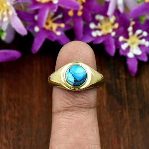 Anillo de Sello con Turquesa y Dalia Púrpura, Oro Vermeil de 18K, Joyería Clásica de Turquesa Hecha a Mano - Product Image 6