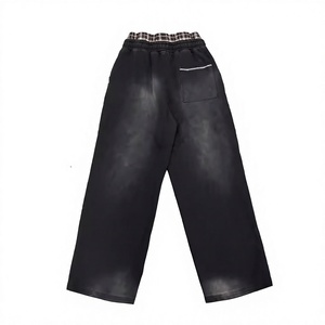 Pantalon de jogging évasé et ample pour homme, taille double, personnalisé, décontracté, léger, 100 % coton, délavé à l'acide - Product Image 1
