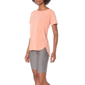 Women's <b>Peach</b> O-Neck Short Sleeve Jersey T-Shirt Loose Fit Asymmetric Hem Casual Spring Summer Wear Cotton Breathable - Product Image 2