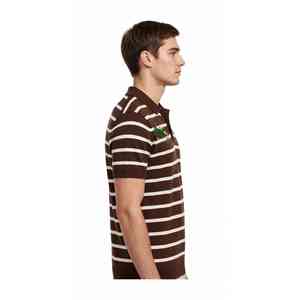 Camiseta Polo a Rayas Unisex NEXTEX Marrón y Blanco de Manga Corta con Cuello de Botones Clásico - Product Image 4