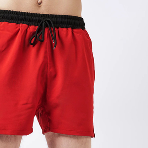 <b>Men's</b> <b>Red</b> Solid Eco-Friendly Breathable Sport <b>Shorts</b> with Elastic Waist Mid Length Canvas Front Logo - Product Image 6