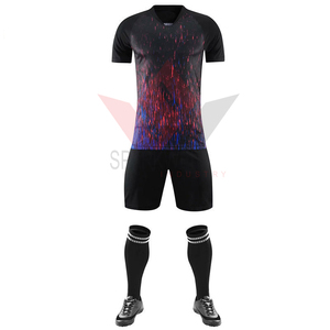 Ensemble de maillot de football bleu pour homme, manches courtes, uni, respirant, anti-UV, 100% polyester, coupe athlétique, toutes saisons - Product Image 2