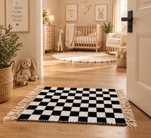 Black White Puzzle Handmade Luxury Wool/Silk Reversible Washable Woven Rug <b>Mat</b> for Front <b>Door</b> Entryway Bedroom Home - Product Image 3