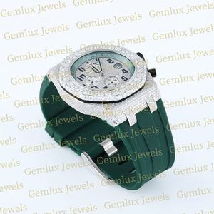 Nouvelle Collection Pass Diamond Tester Chronographe Date automatique Iced Out D VVS Moissanite Diamant Vert Bracelet en caoutchouc Montre pour hommes - Product Image 4