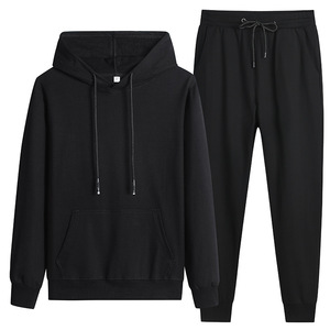 Conjunto de Sudadera con Capucha y Pantalones Deportivos, Media Cremallera, Transpirable, Corte Holgado, Unisex, Invierno, Color Liso, Venta al por Mayor, 100% Algodón - Product Image 2