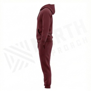 Ensemble de survêtement pour homme, couleur bordeaux, à capuche, fermeture éclair intégrale, sweat-shirt et pantalon décontractés, couleur unie, 100% coton, respirant, vêtements d'automne - Product Image 3