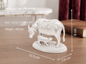 Idole de veau en laiton plaqué argent 999, 12,5x7,5x8cm, 100% laiton, Gau Mata Murti, Décoration de temple Puja, Cadeau spirituel, Diwali, Décoration de maison - Product Image 3