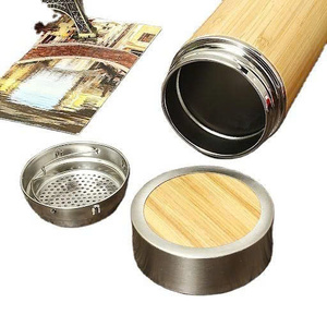 Bouteille d'eau en bambou avec logo personnalisé, en acier inoxydable, isolée sous vide, vente en gros - Product Image 4
