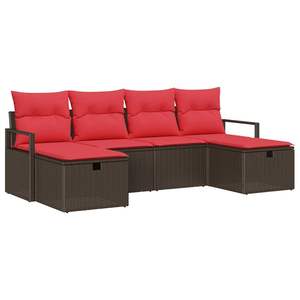 Ensemble de jardin 6 pièces en polyrotin marron et rouge avec coussins manuels, ensemble de canapé marron et rouge - Product Image 2