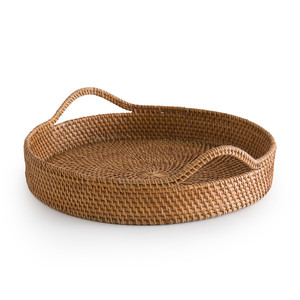 Plateau de service rond en rotin tissé à la main, panier de rangement en rotin naturel, plateaux de rangement pour la maison - Product Image 3
