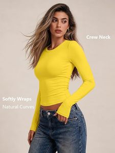 T-shirt en polyester tricoté jaune à manches courtes pour femme, coupe classique, col en V, couleur unie, décontracté, respirant, écologique, toile, printemps-été - Product Image 4