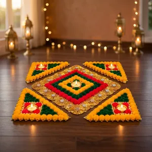 Decoración Geométrica de Fieltro No Tejido para el Suelo de Diwali con Velas, Decoración Tradicional Hecha a Mano para la Entrada del Hogar, Uso en Interiores - Product Image 2