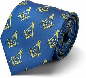 Cravate en soie tissée à la main pour francs-maçons, avec croix et compas, bleu/jaune - Product Image 2