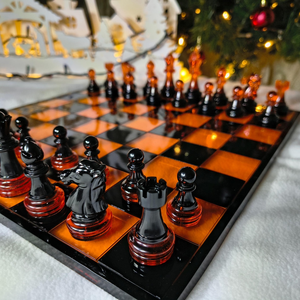 RESIN QUALITE CUSTOM <b>WOOD</b> AND RESIN <b>CHESS</b> BOARD BOX <b>Chess</b> Game <b>Set</b> Luxury Resin Red Black <b>Chess</b> Piece - Product Image 1
