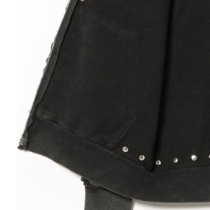 Unisex Vintage Washed <b>Black</b> Rhinestone Zip-Up Hoodie Oversized Streetwear Distressed Full-Zip Hooded Sweatshirt 100% Cotton - Product Image 3